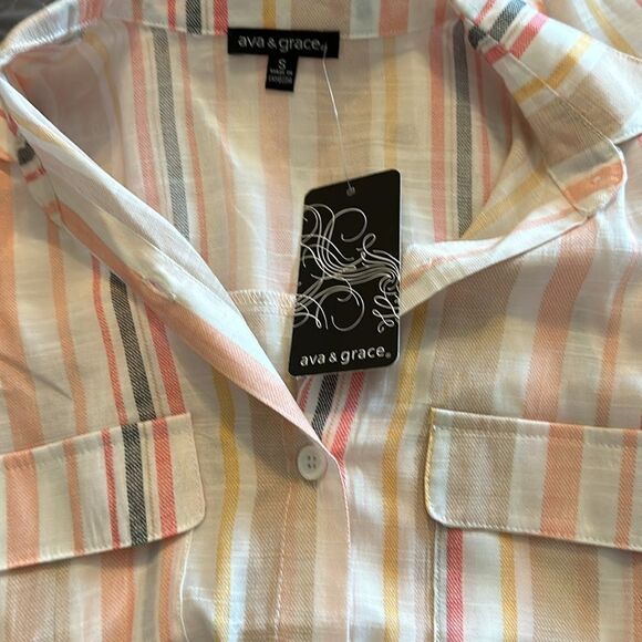 Ava & Grace vertical Striped Pastel Front Toe Tank Blouse Top Shirt Small S NWT - Picture 6 of 6